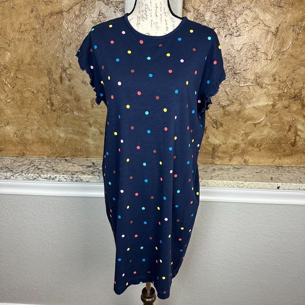 Boden Faye Jersey T-Shirt Dress Womens 6R Blue Polka Dot Cotton Casual‎ Vacation